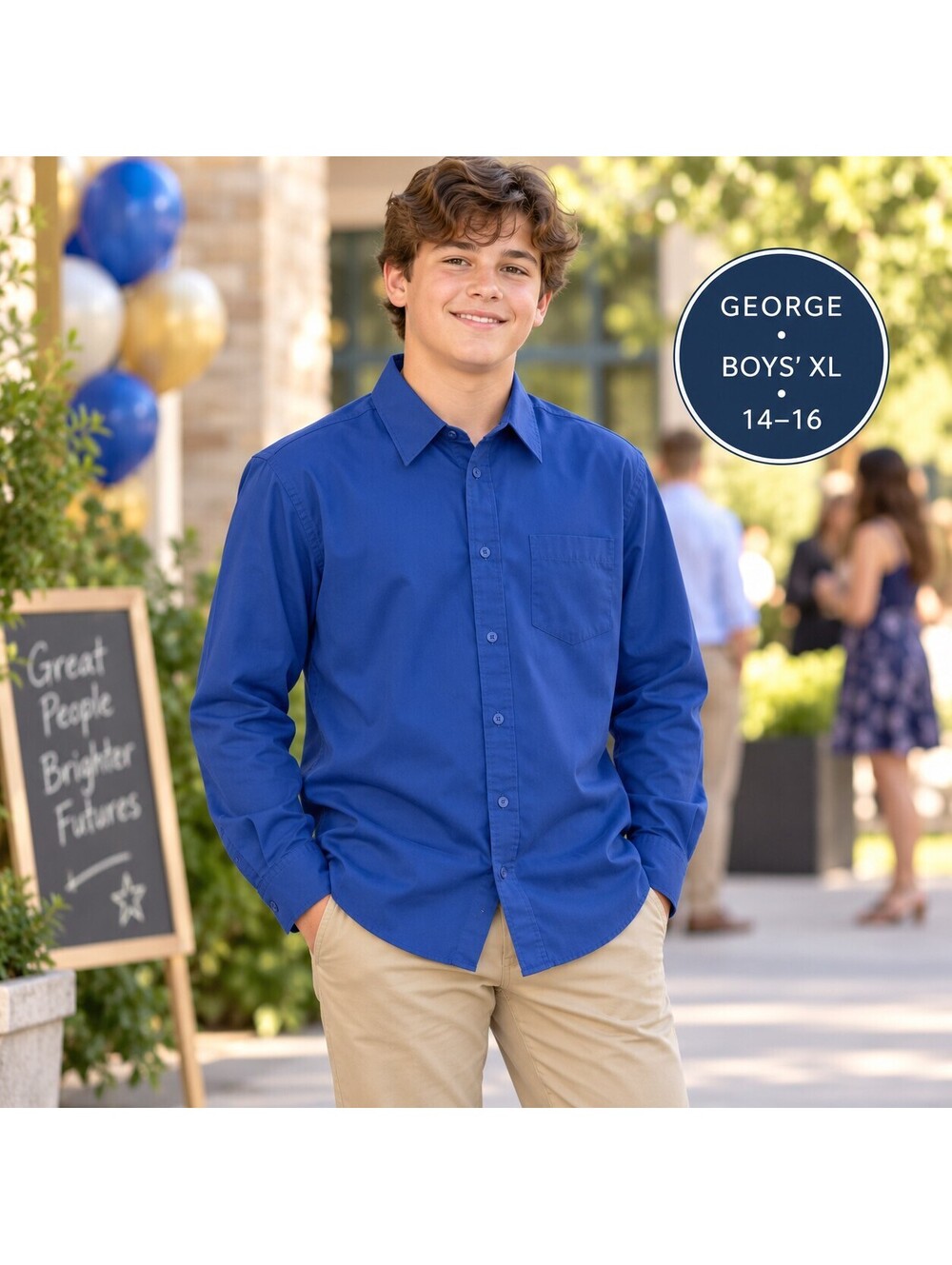 George Boys Royal Blue Button-Down Dress Shirt XL 14–16